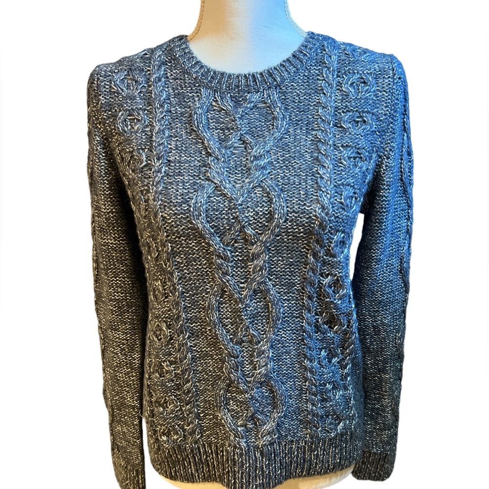 GAP Womens Wool Cable Knit Sweater Size S Grey Chunky Knit Fisherman Grandmacore